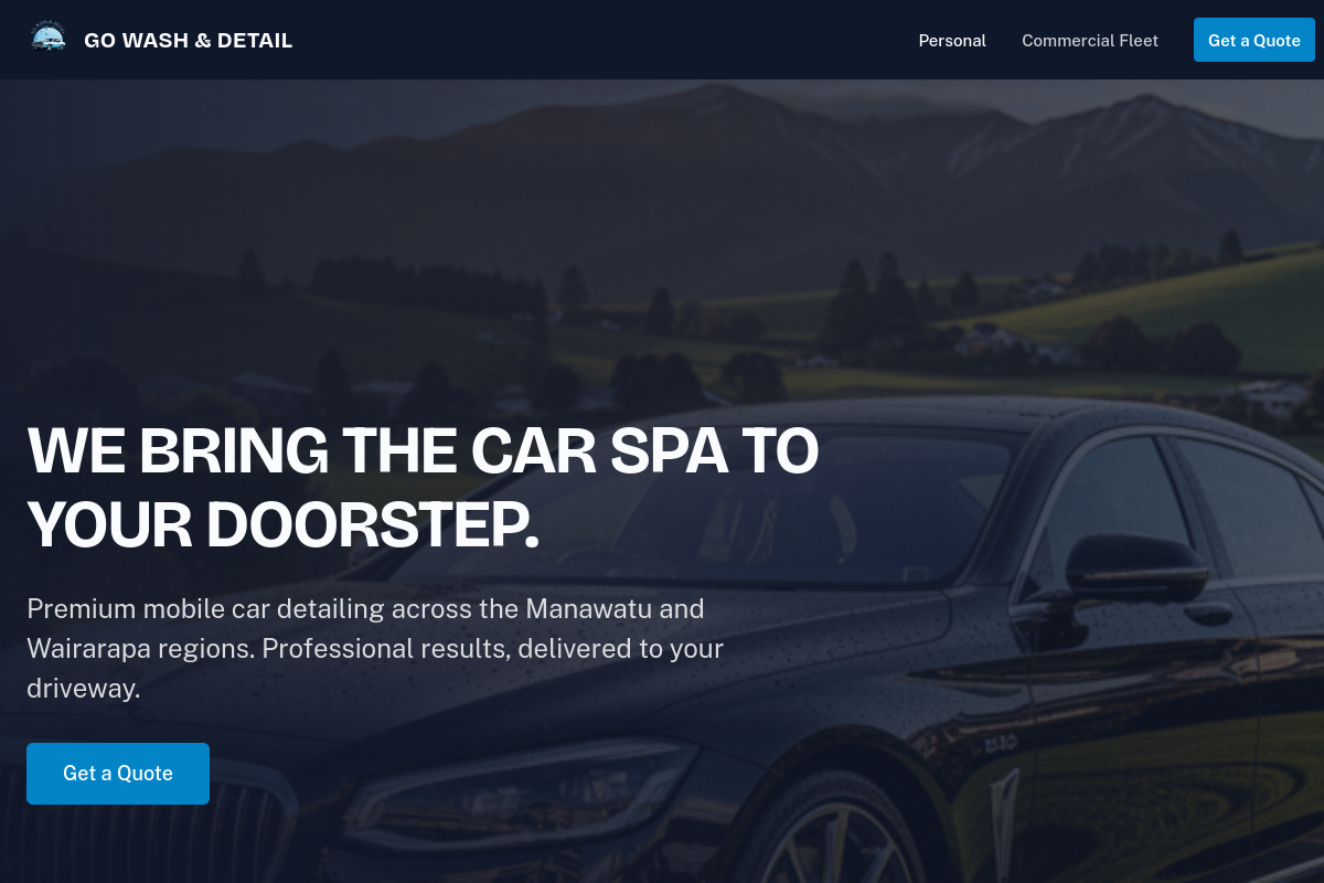 Go Wash and Detail website homepage